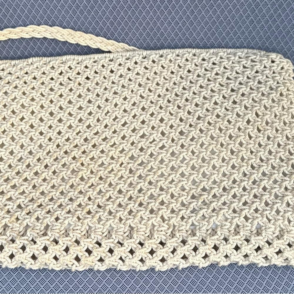 Vintage Handmade Macrame Boho Clutch / Shoulder Bag - Cream - Picture 2 of 4